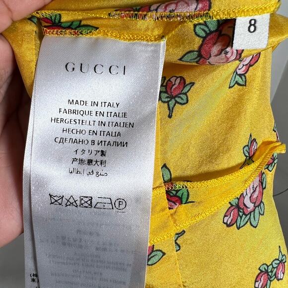 Gucci Girl's Silk Floral Mini Dress 8 Yellow Ruffle Long Sleeve Made in Italy - Picture 8 of 9